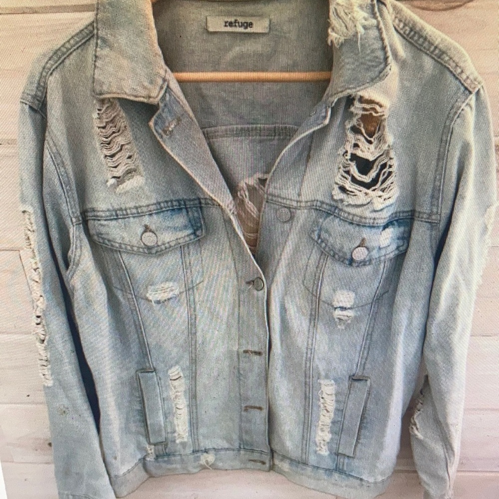 refuge Light Washed Distressed Denim Jean Jacket